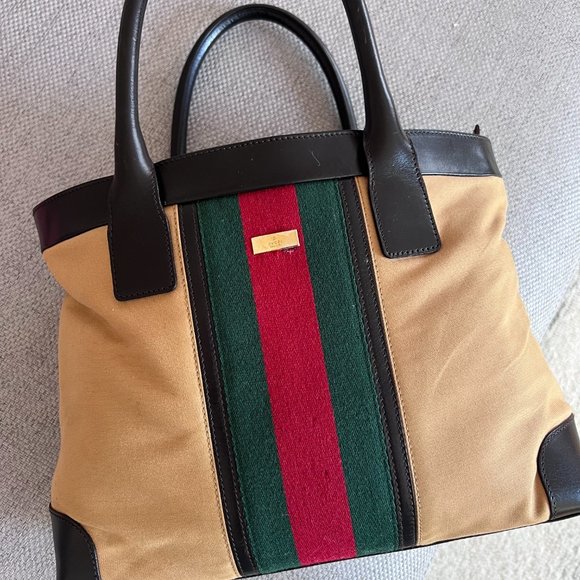 Gucci Vintage Web Tote GG Canvas with Leather Medium Neutral - Picture 7 of 7